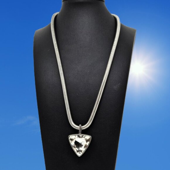 Silver Tone Large Crystal Triangle Pendant Necklace - Picture 3 of 5